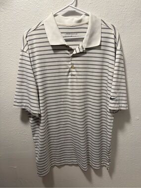 Nike Golf Men’s White With Gray Stripes Performance Polo Shirt Size XL